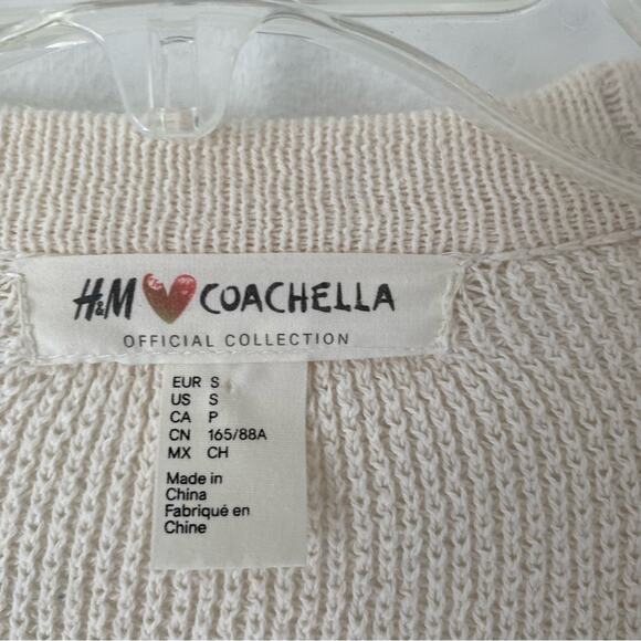 H&M x Coachella Collab Boho Cream Ivory Fringe Open Sweater Cardigan Small - Picture 4 of 9